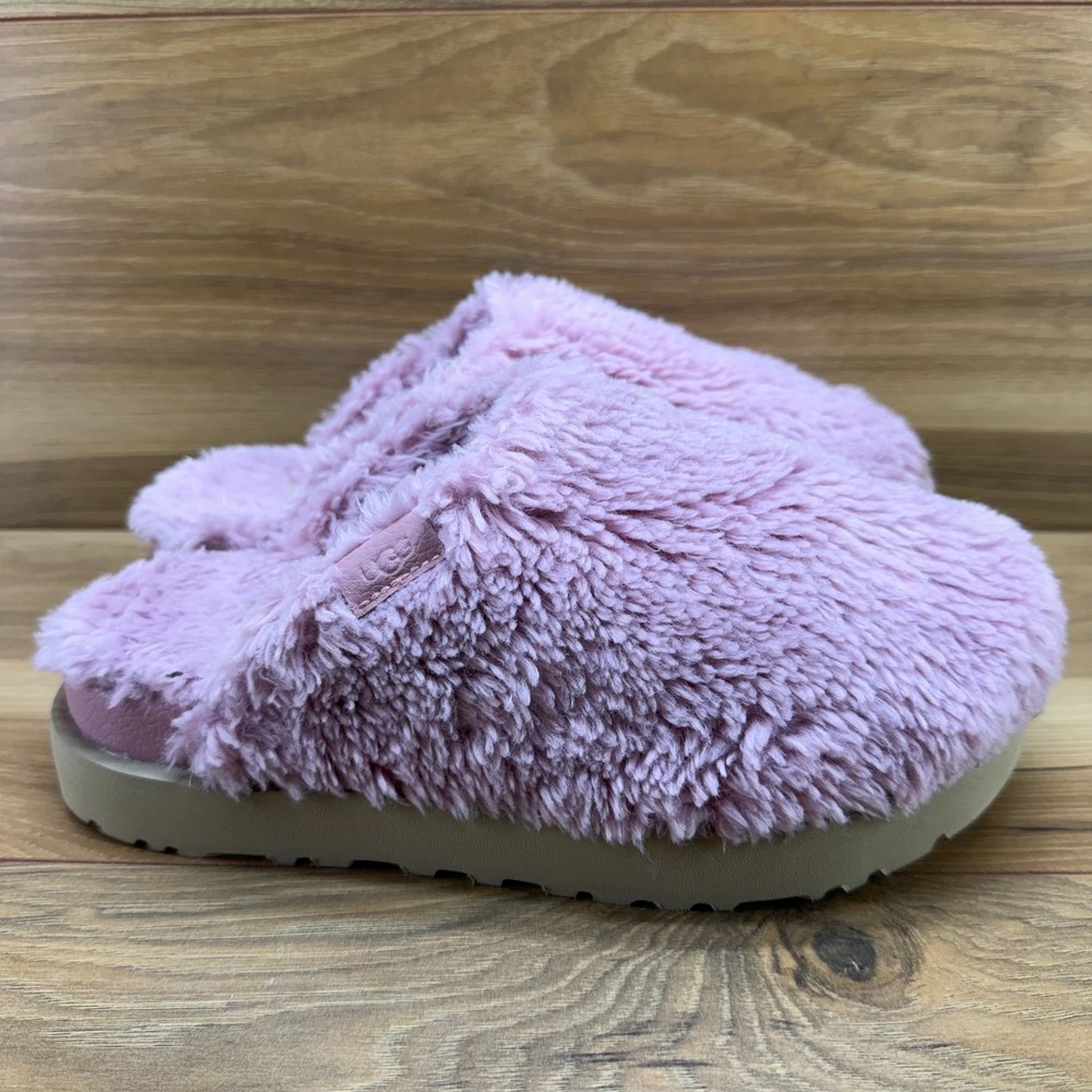 UGG Pink Fuzz Sugar Wool Faux Fur Womens 8 Chunky Platform Slippers Clog
